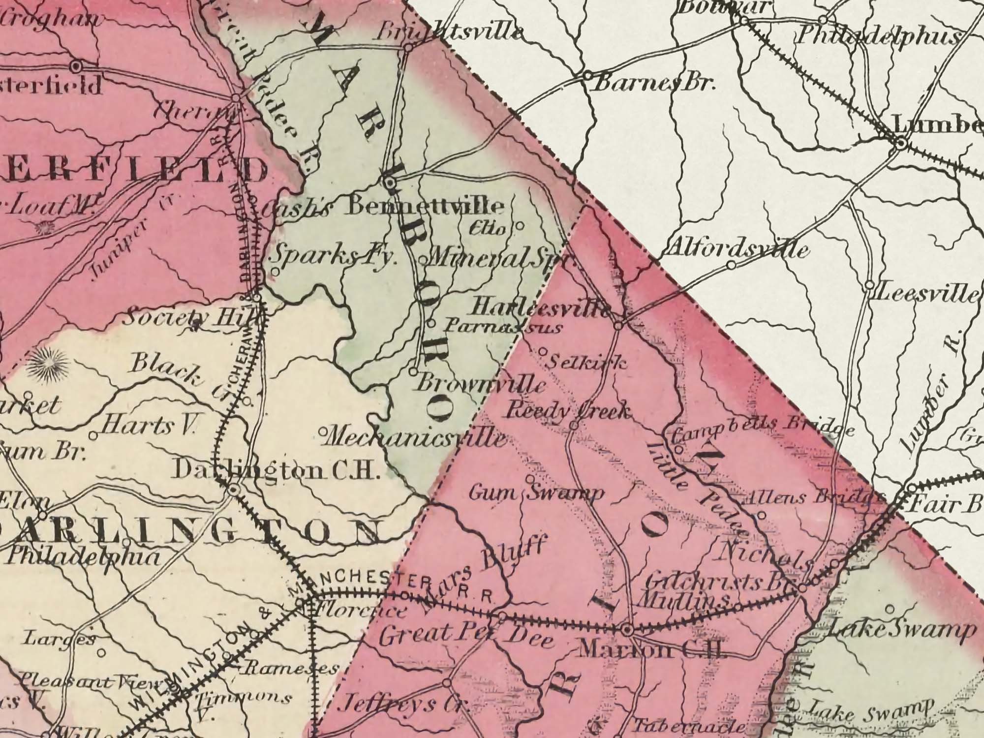 vintage south carolina map with roads