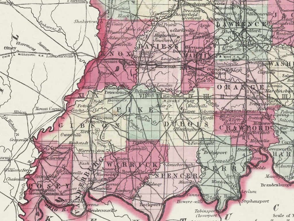 historic indiana map with roads
