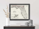 antique state map of florida with major cities