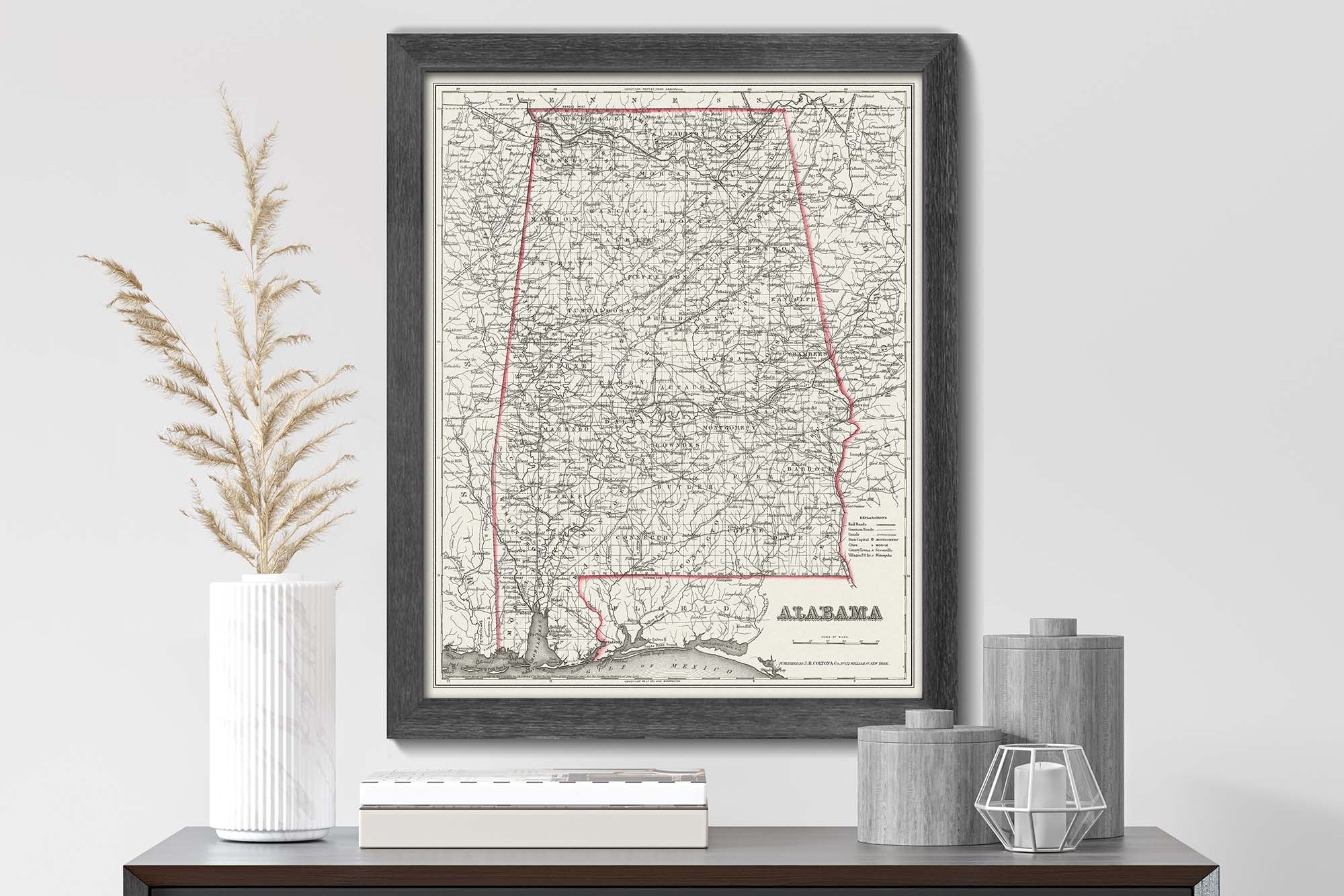 Vintage State Map of Alabama 