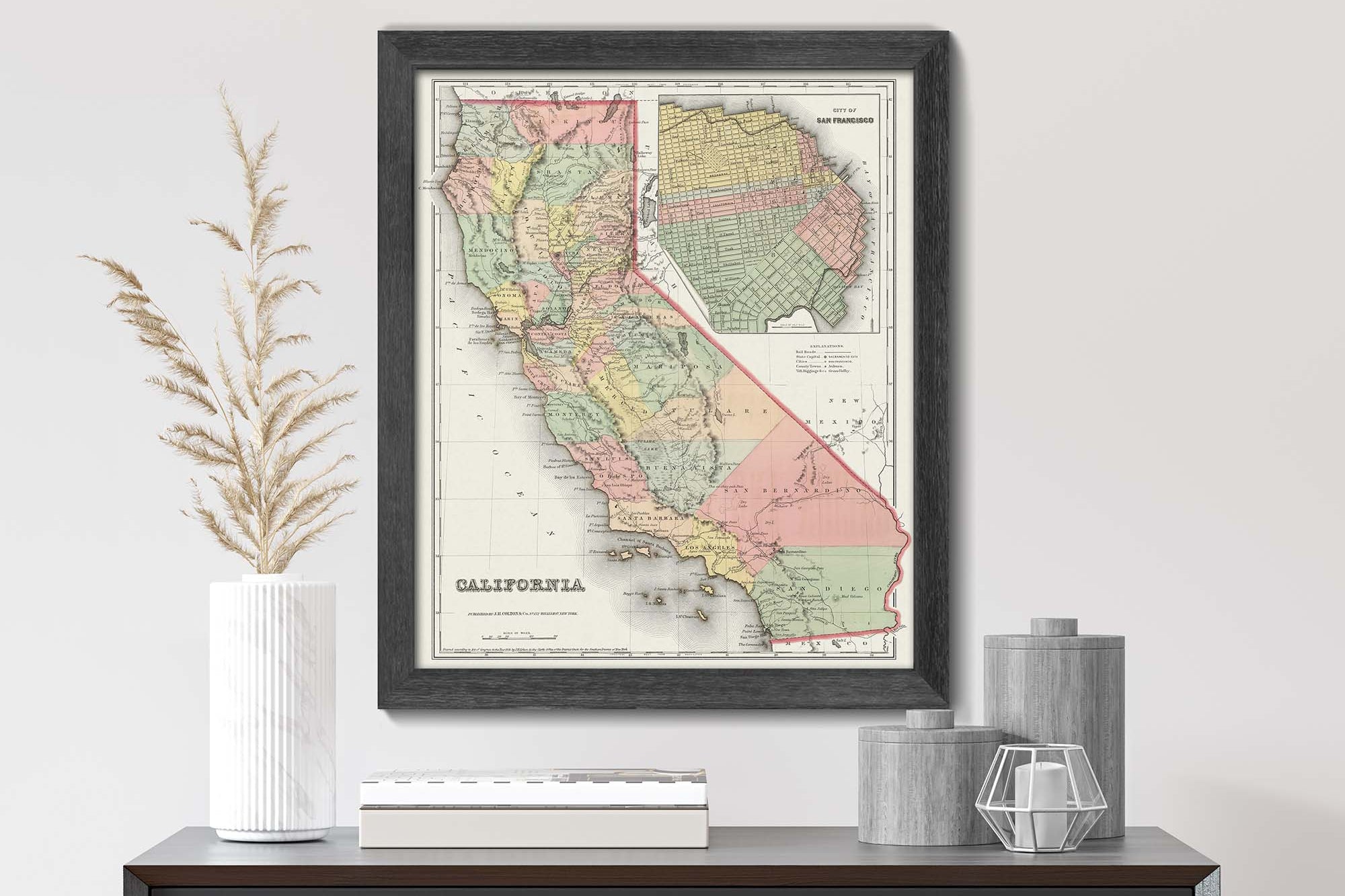 California Vintage Map Print 1850