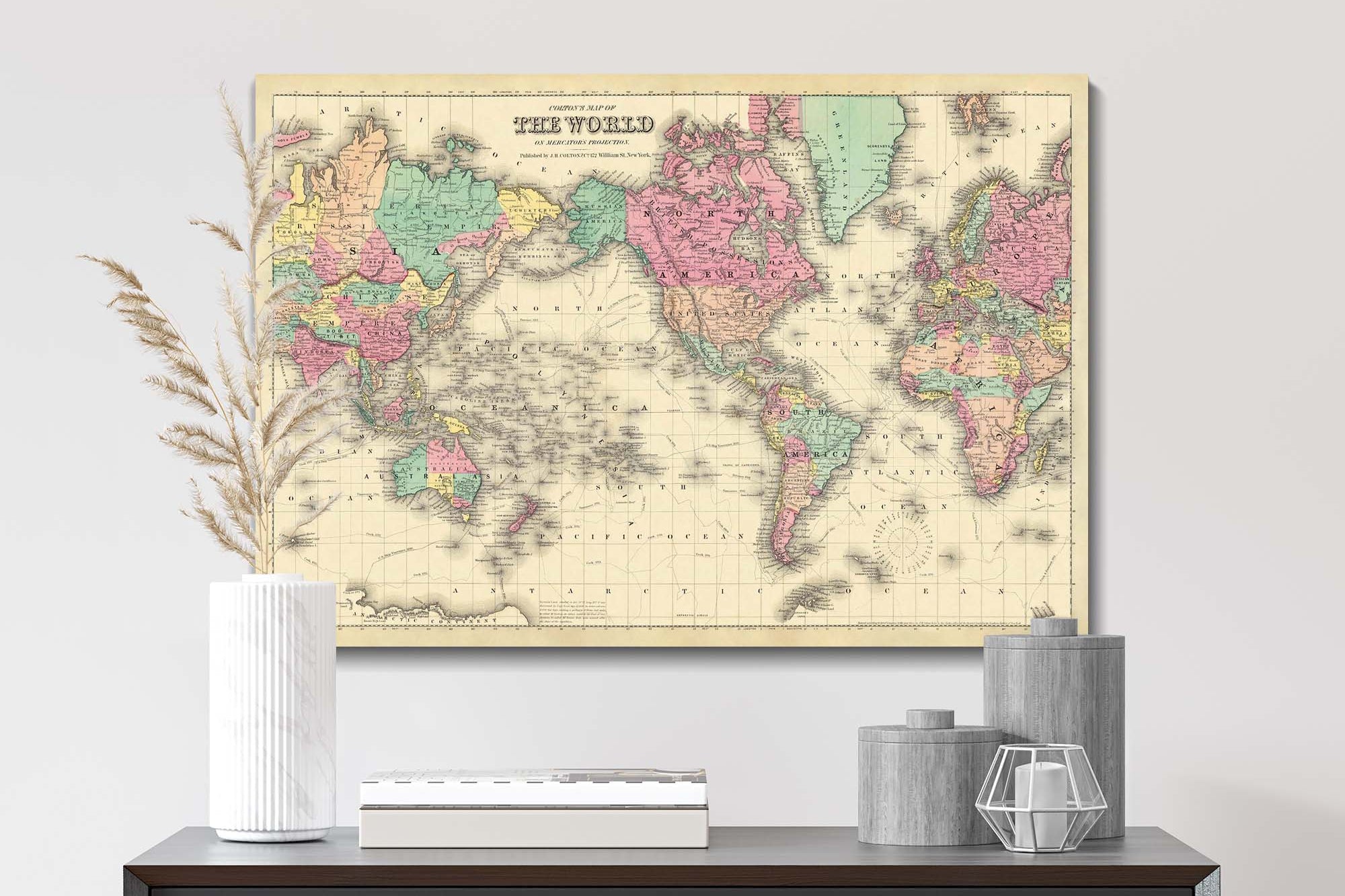antique world map print pacific ocean