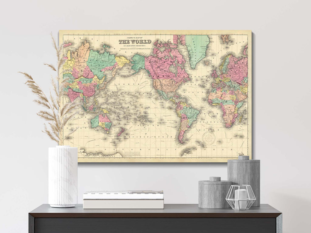 antique world map print pacific ocean