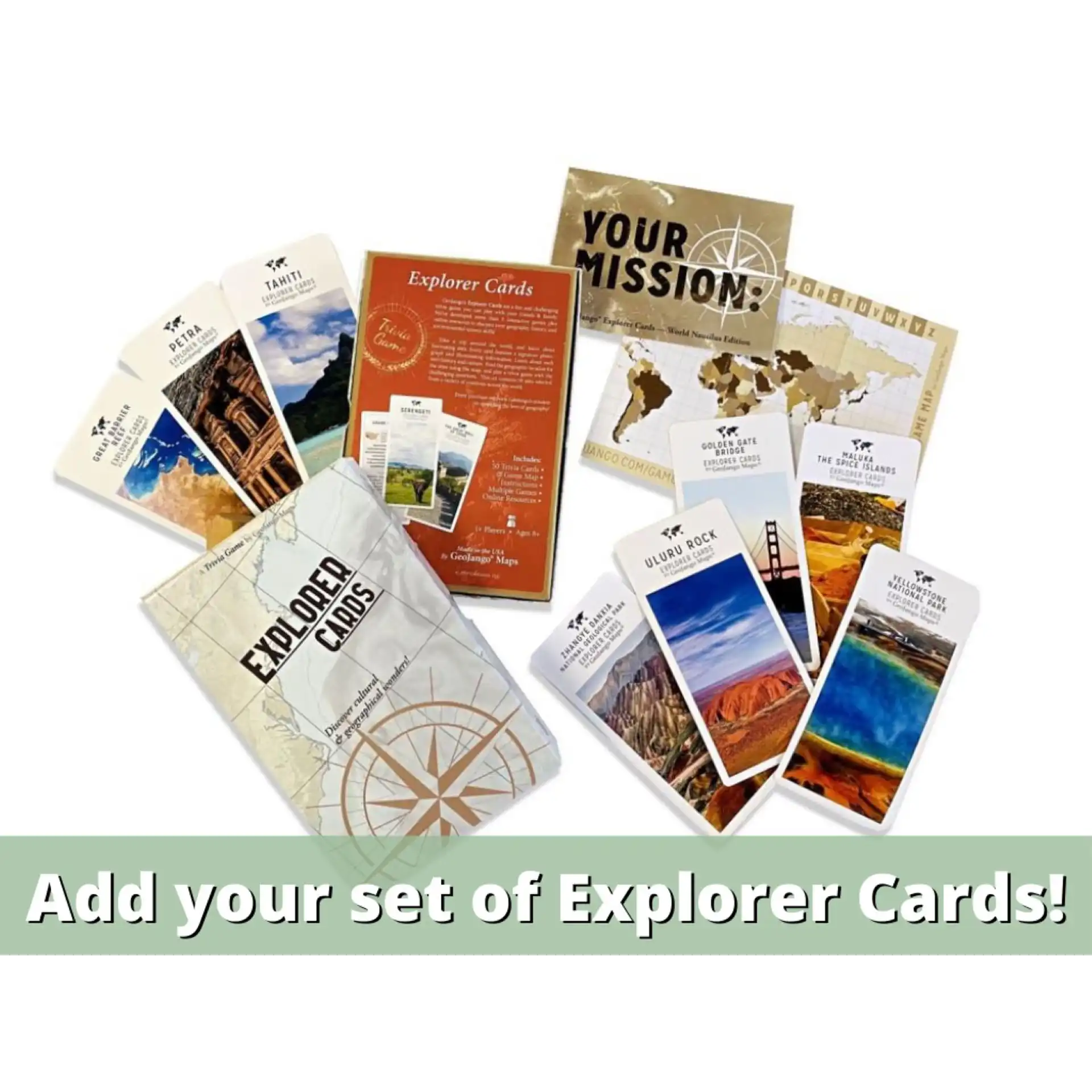 Learn even more about the world with our Explorer Card game set for exploring world wonders found on your world map