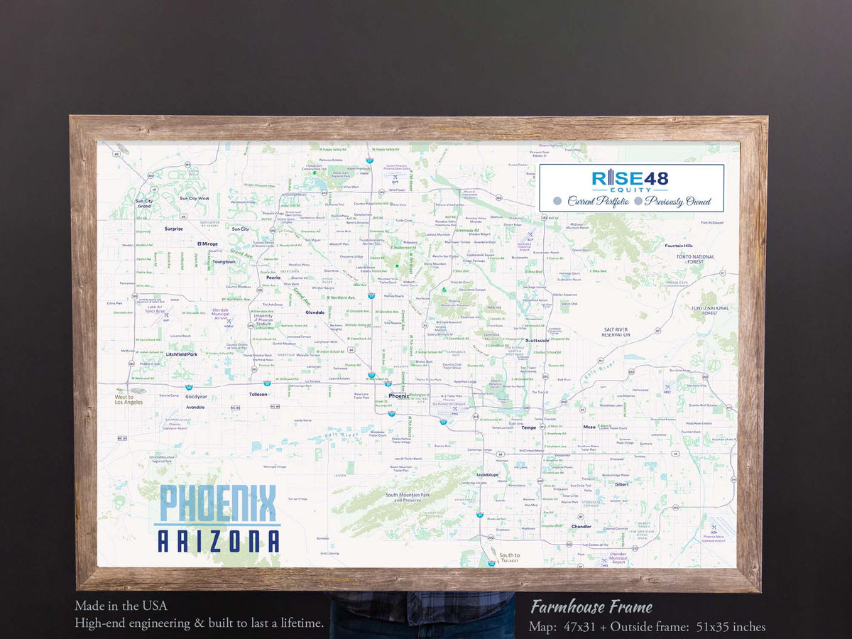 Custom Business City Pin Map Custom Map Maker GeoJango Maps   FarmhouseFrame PHOENIX 1200x1200 