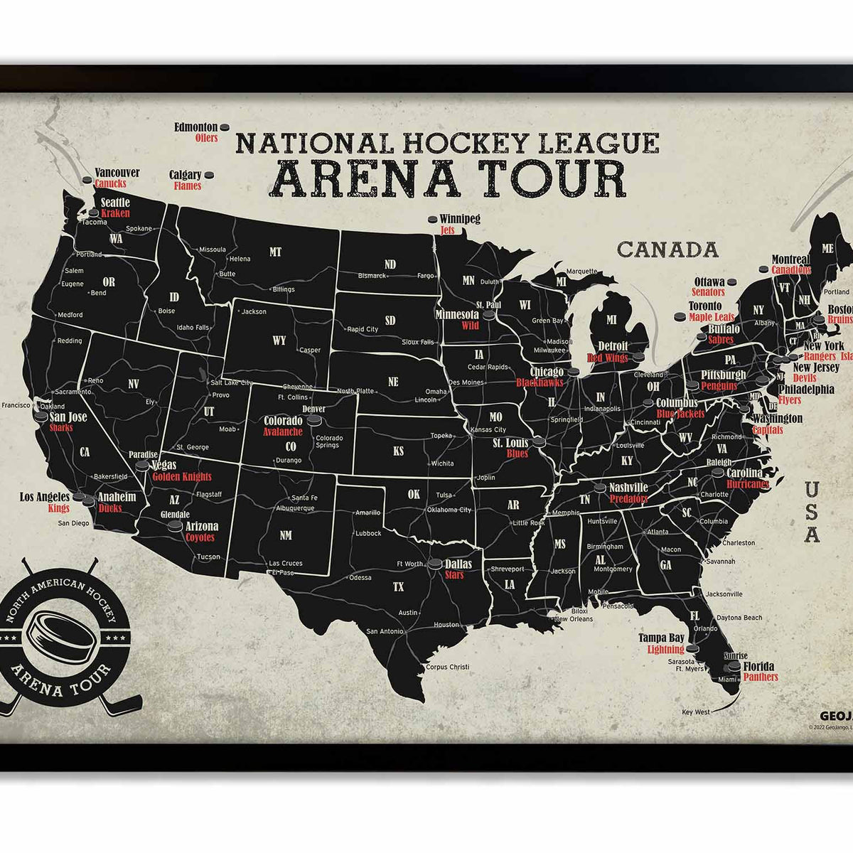 NHL Teams Map, USA Hockey Arena Map – GeoJango Maps