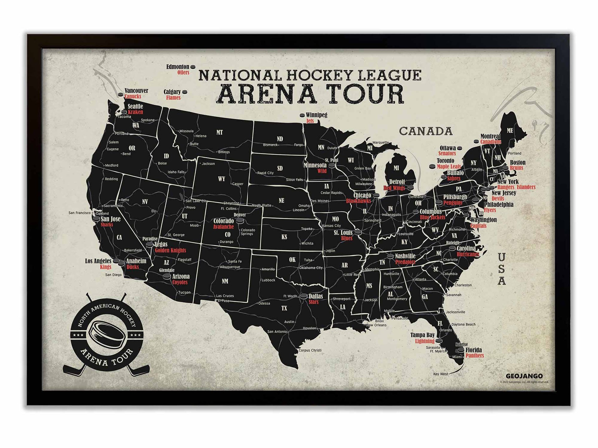 NHL Teams Map, USA Hockey Arena Map – GeoJango Maps