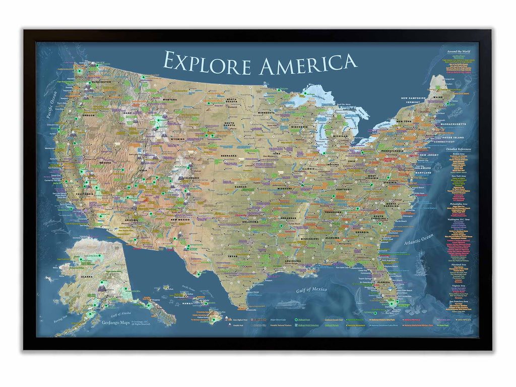 National Park Map in a Black Frame