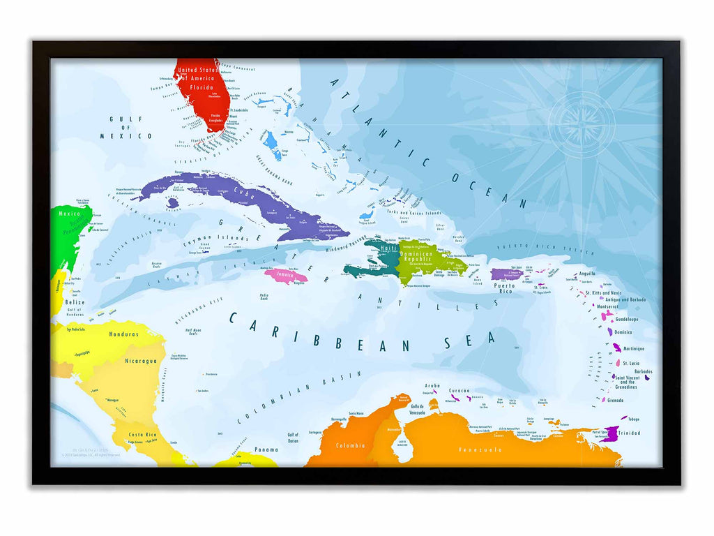 Colorful map of the Caribbean Islands
