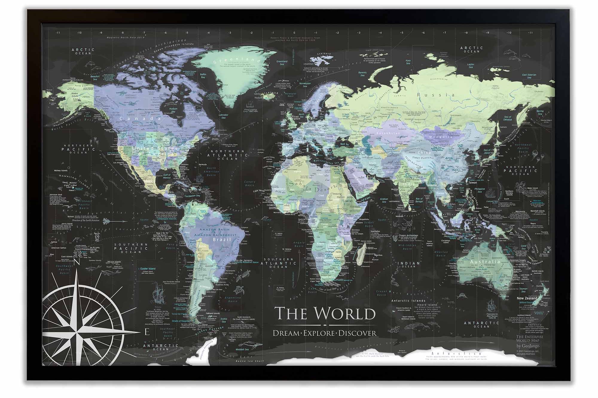 world map wall art black