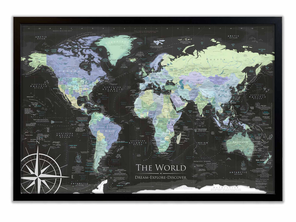 world map wall art black