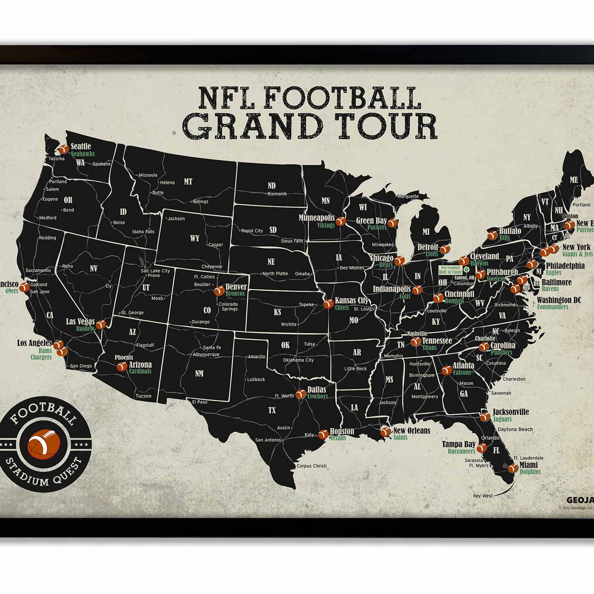 NFL Map, Football Teams and Stadiums – GeoJango Maps