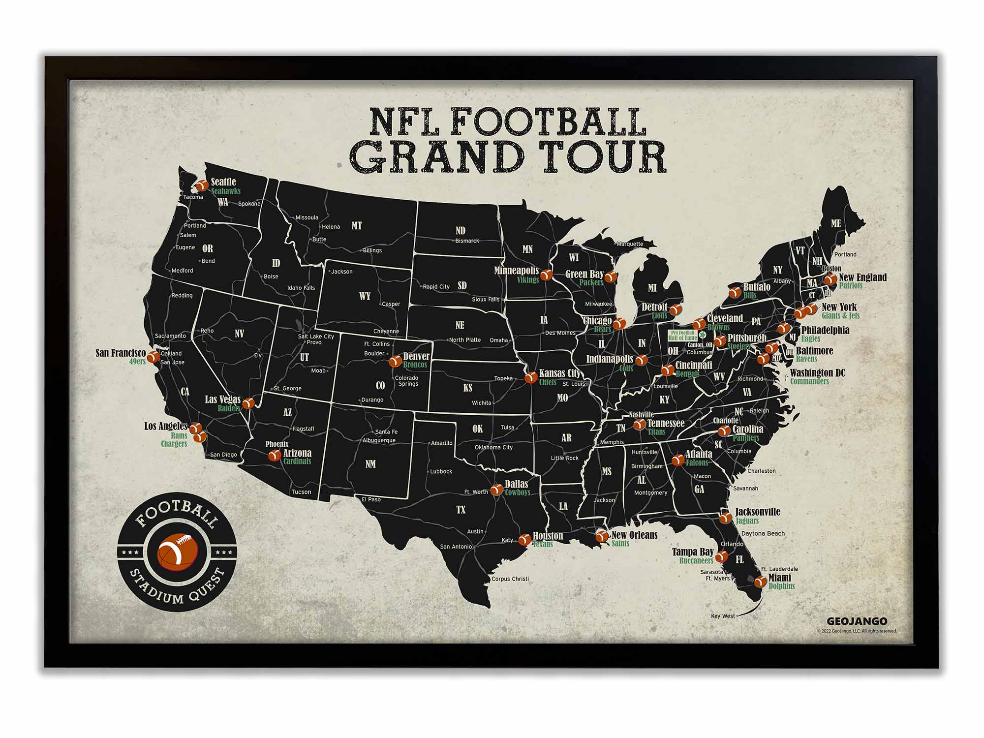 NFL Map, Football Teams and Stadiums – GeoJango Maps