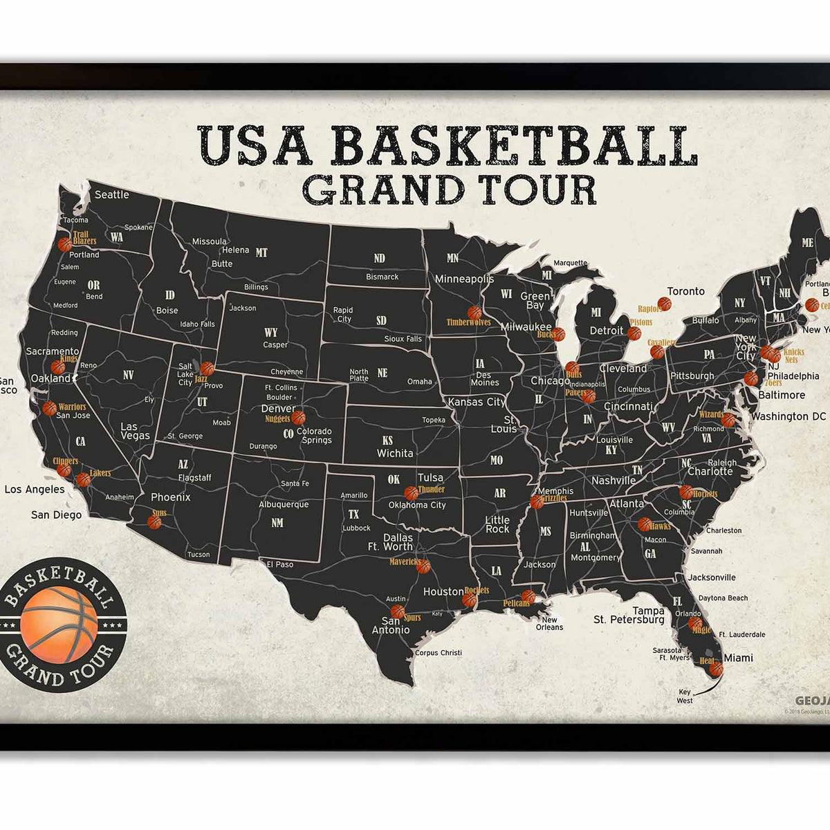 NBA Team Map, Basketball Arena Map – GeoJango Maps