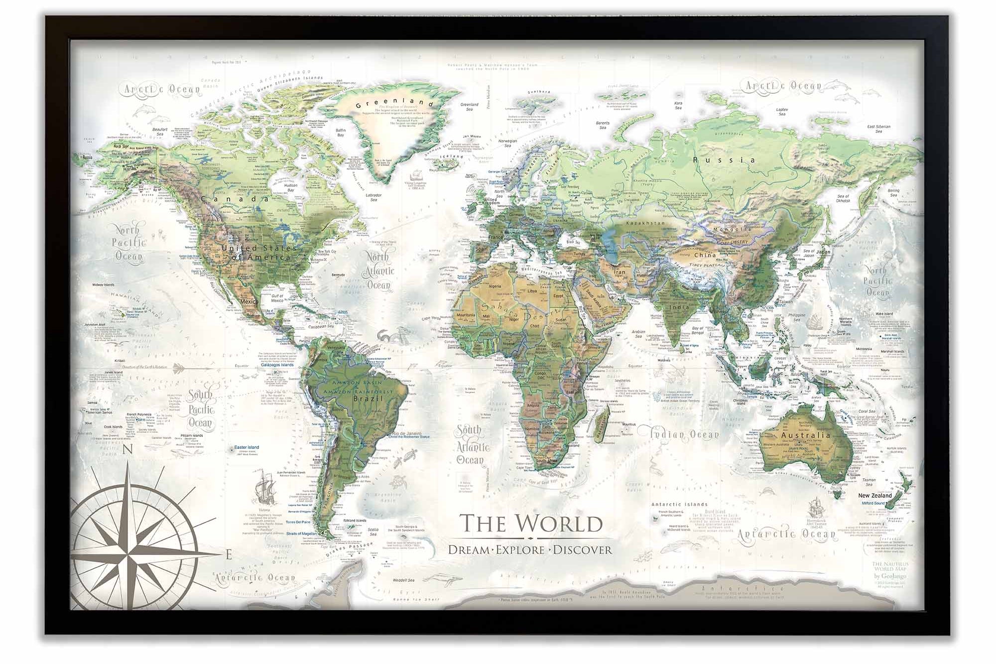 nautilus framed canvas travel map to pin