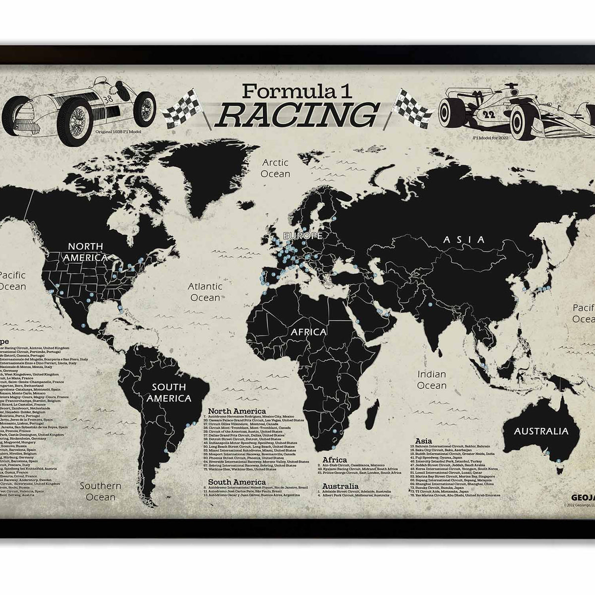 Ford Racing Map Formula 1 Tracks Push Pin Map – GeoJango Maps