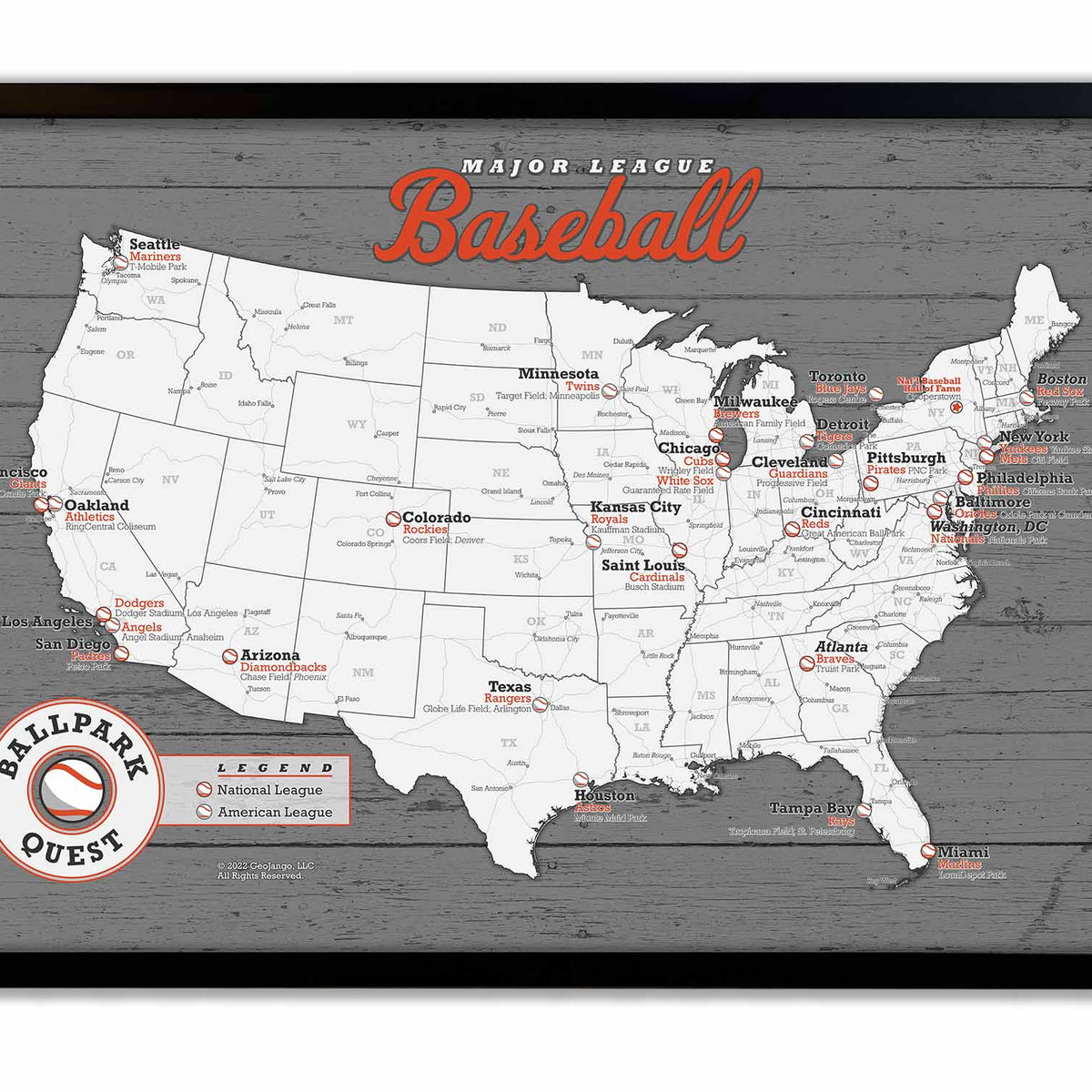 Baseball Map Above MLB Map - Ballparks and Teams - Baseball Stadium Wall Art | Barnwood ...