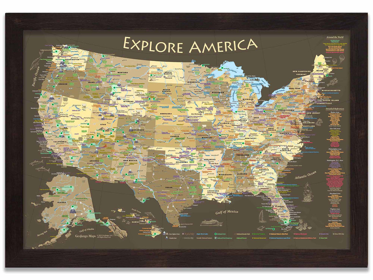 Explore America - National Parks Travel Map with Pins – GeoJango Maps