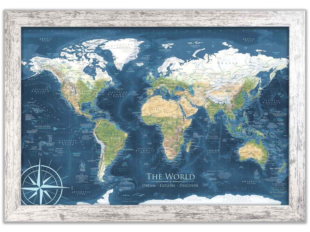 Map of the World Labeled for Exploration - Voyager Push Pin Map ...