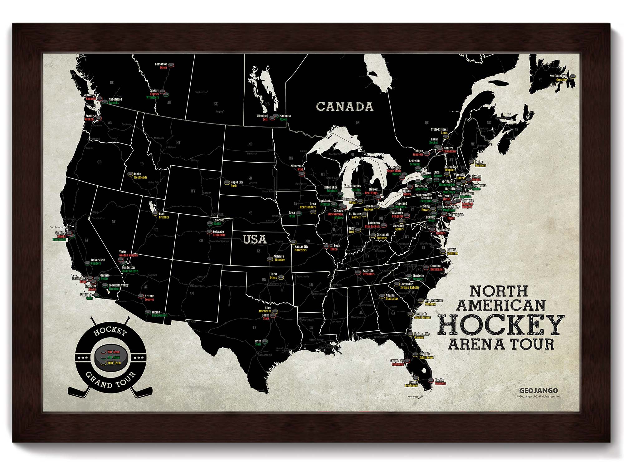 NHL AHL ECHL Hockey Teams Map – GeoJango Maps