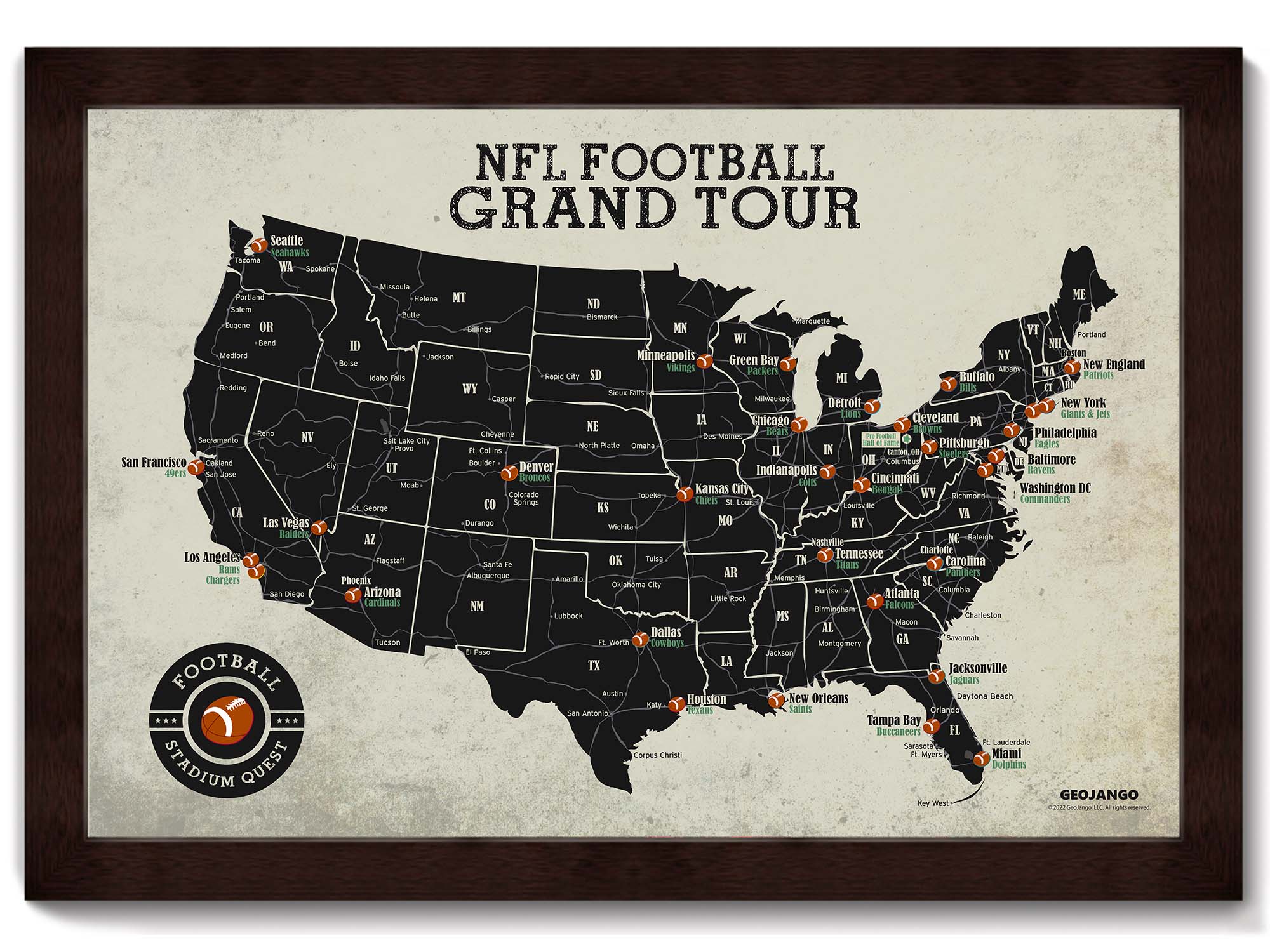 NFL Map, Football Teams and Stadiums – GeoJango Maps