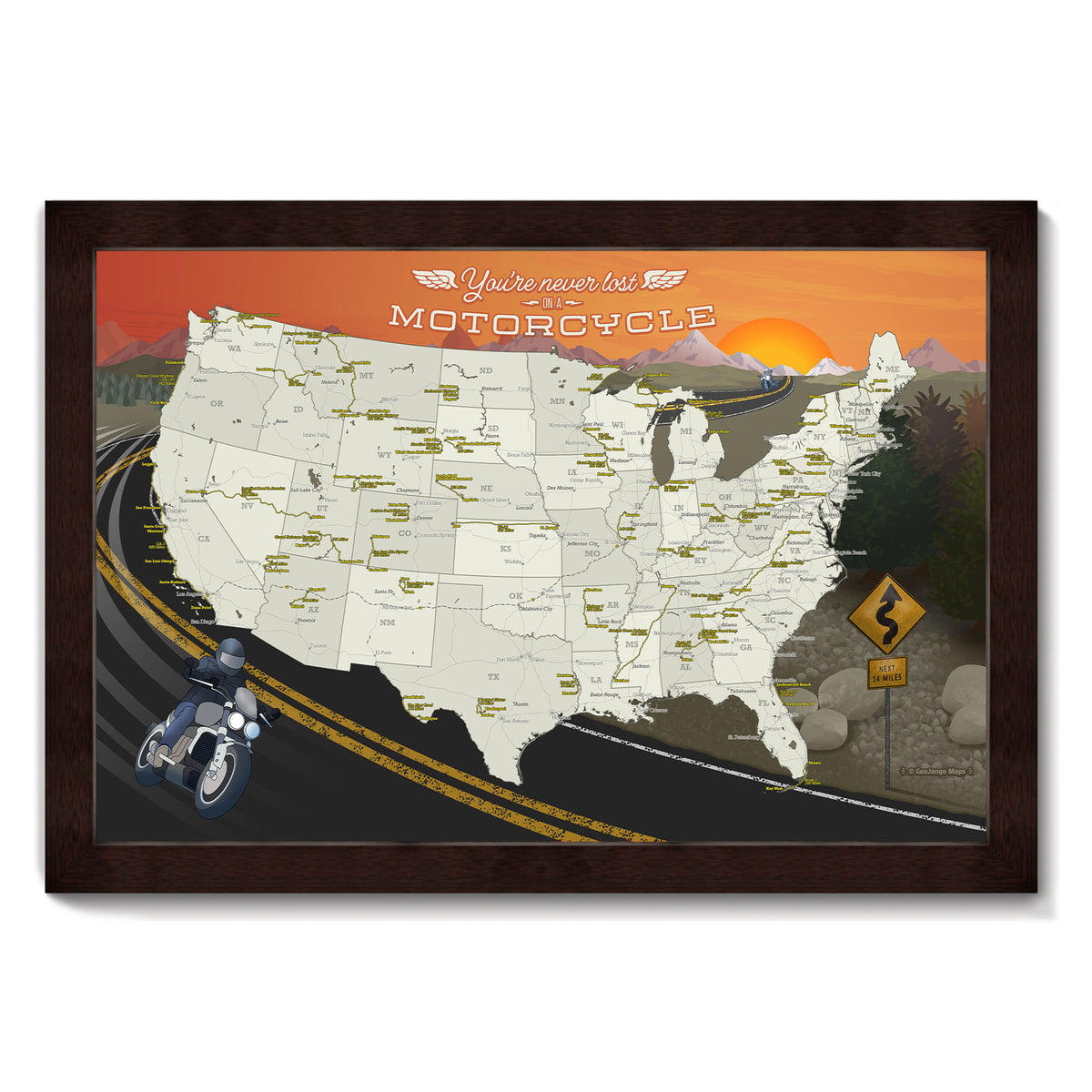 Motorcycle Map Rolodex Top 50 Motorcycle Routes in USA Map – GeoJango Maps
