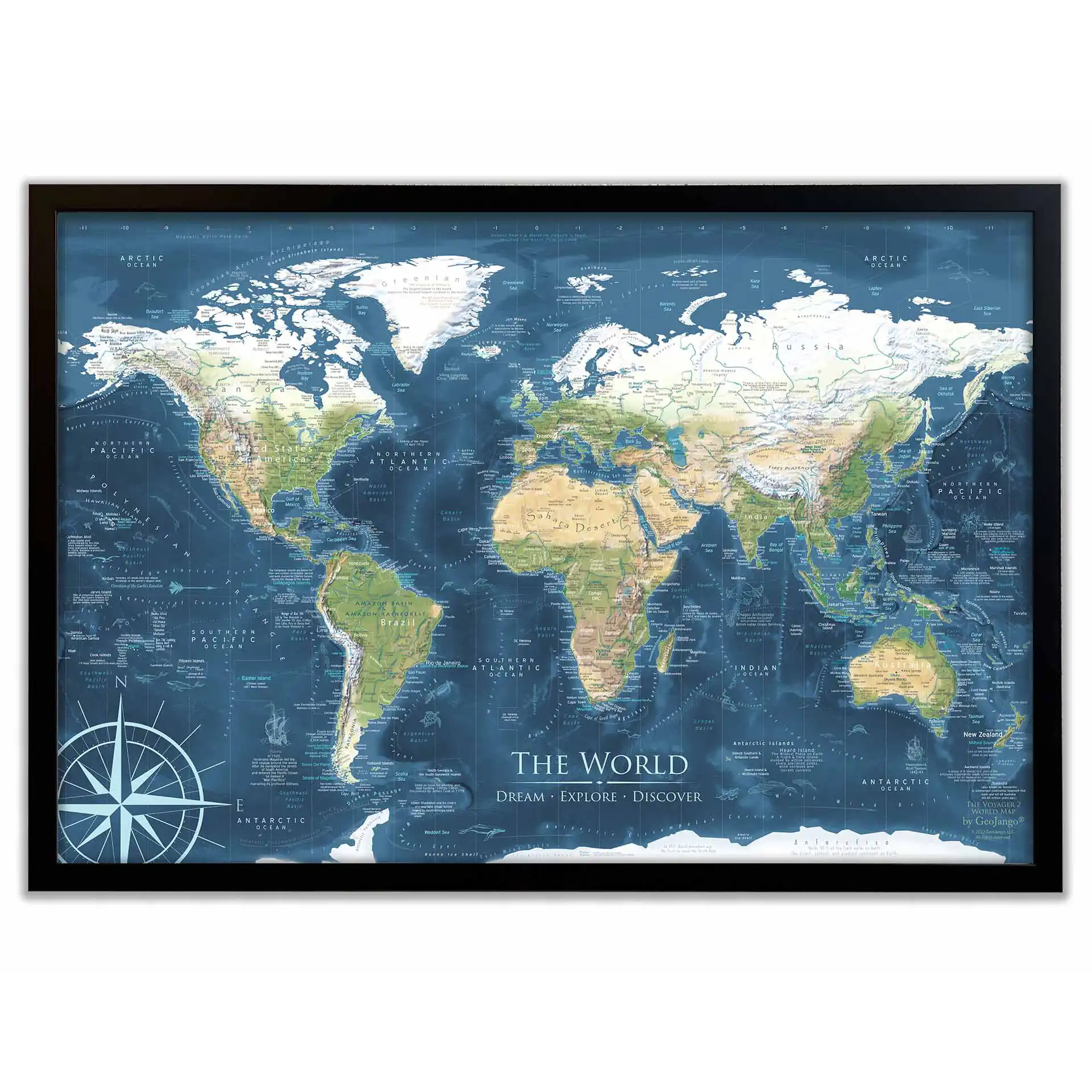 Framed Map of the World with Push Pins