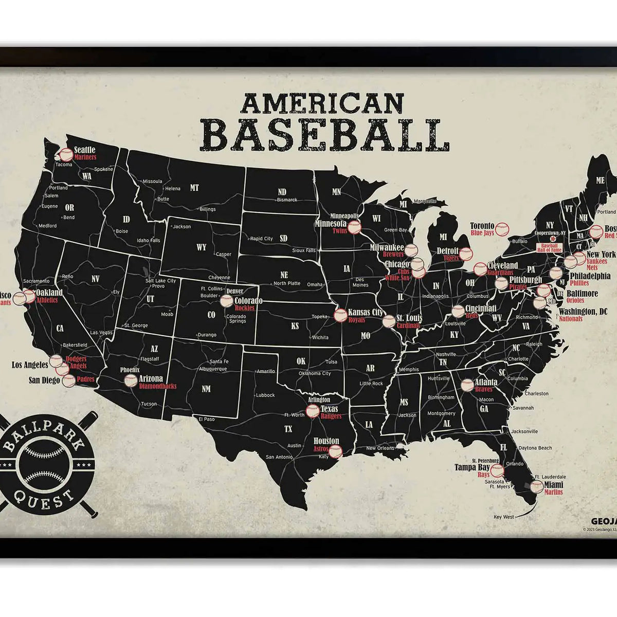 Baseball Map Above MLB Map - Ballparks and Teams - Baseball Stadium Wall Art | GeoJango ...