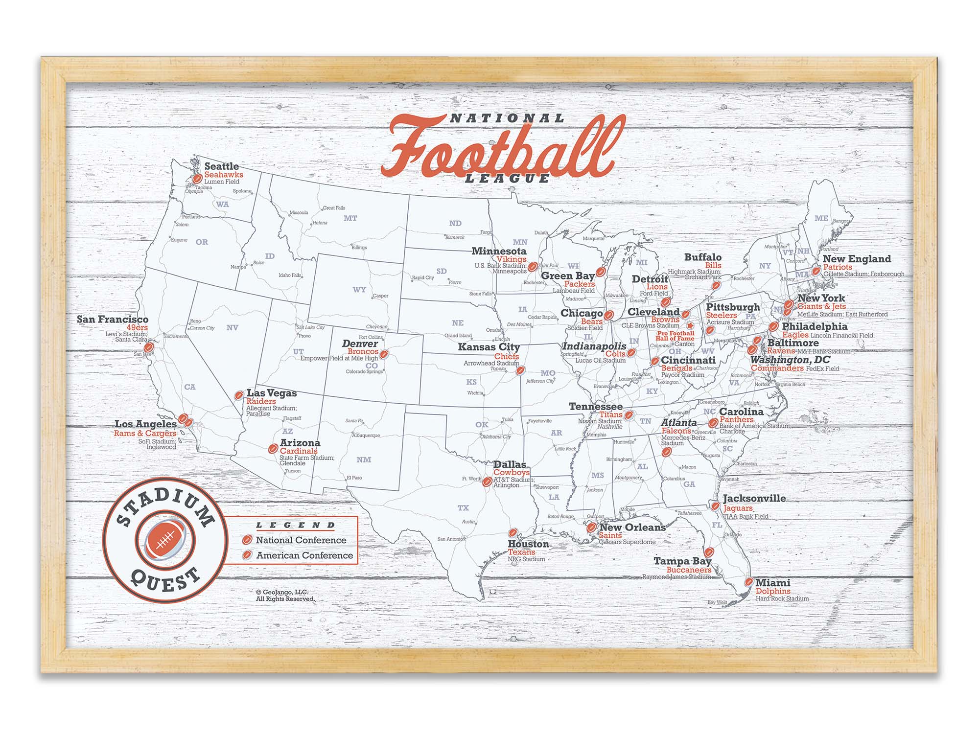 Football Teams Wall Map - Red Edition – GeoJango Maps