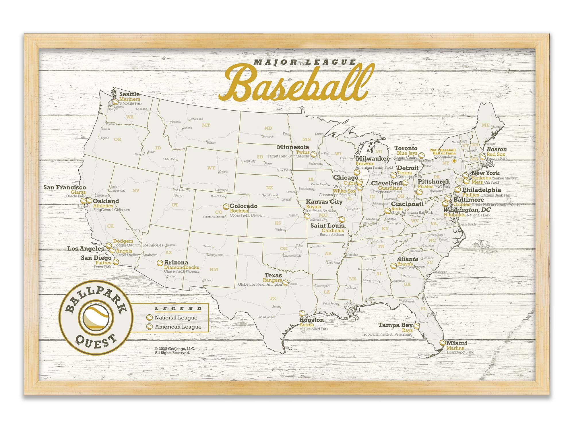 Pards Baseball Map MLB Map - Ballparks and Teams - Baseball Stadium Wall Art | Cream Ed ...