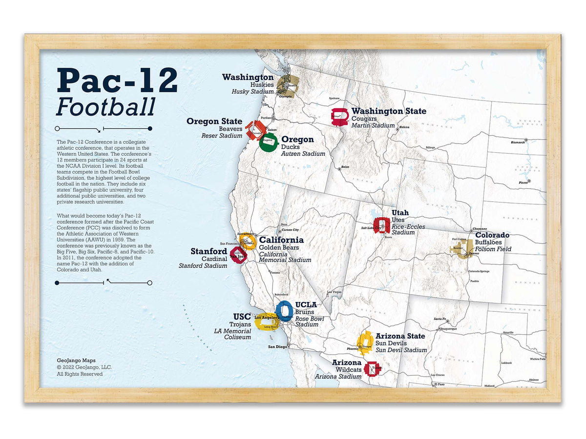 PAC 12 Teams College Football Map – GeoJango Maps