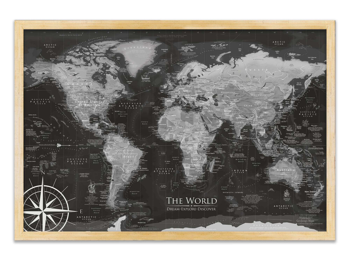 Black and White World Travel Map with Push Pins | GeoJango – GeoJango Maps