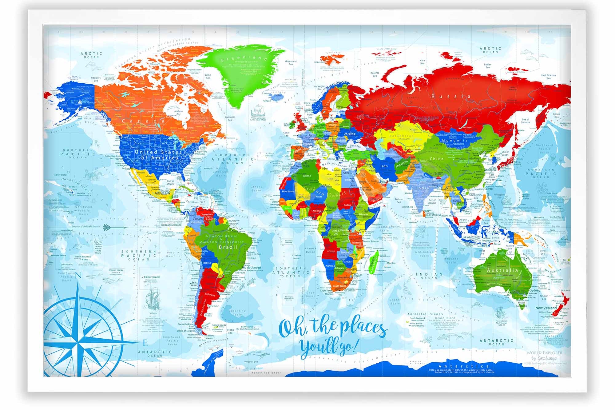 world map with countries, with pins to track your travels