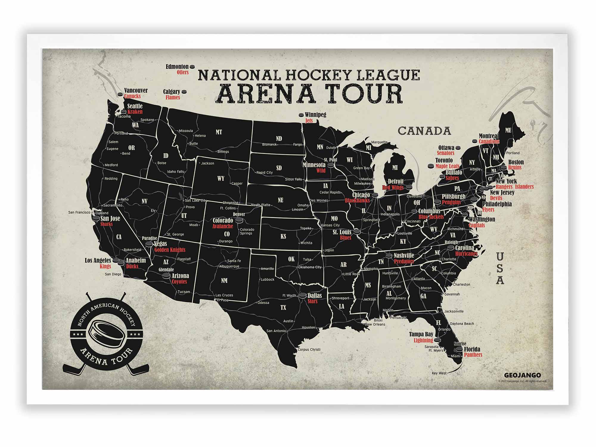 NHL Teams Map, USA Hockey Arena Map – GeoJango Maps