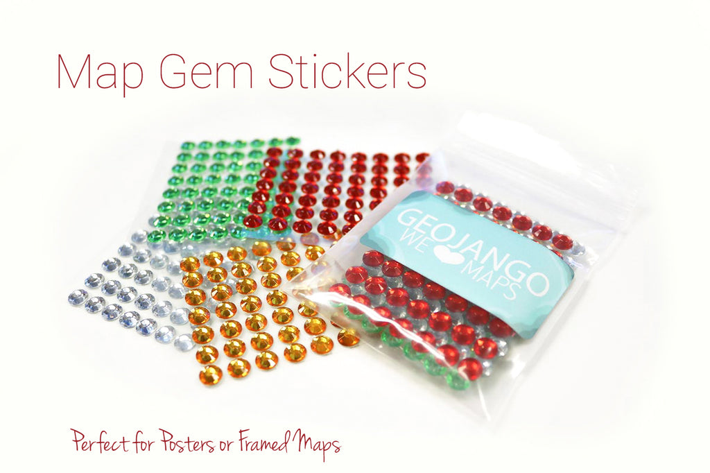 Gem stickers for tracking travels on a map