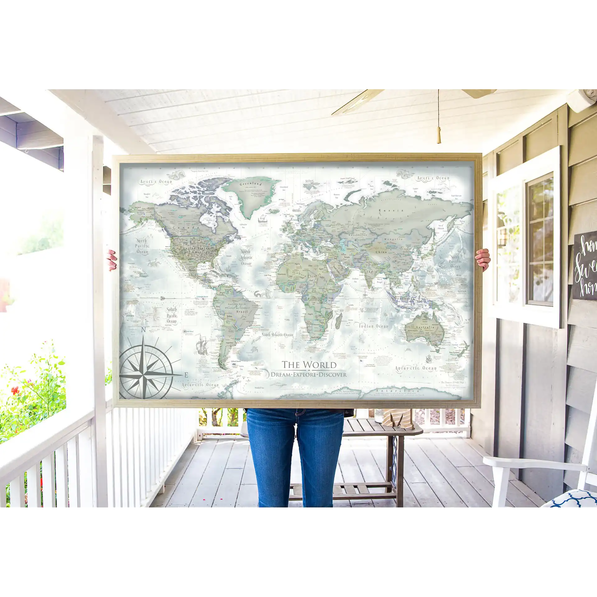 Huge framed world travel map