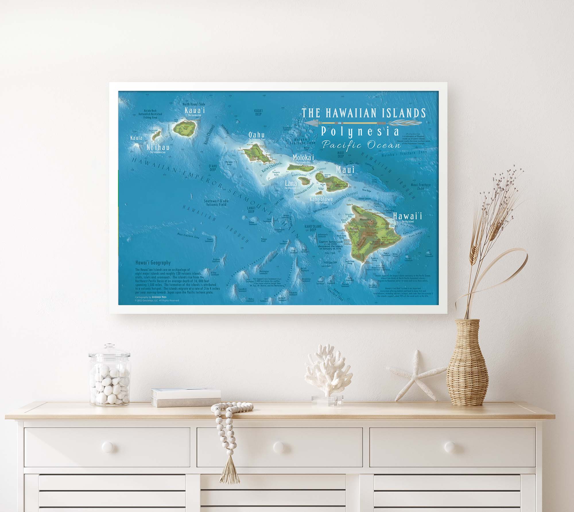 Hawaii Map Poster Laminated