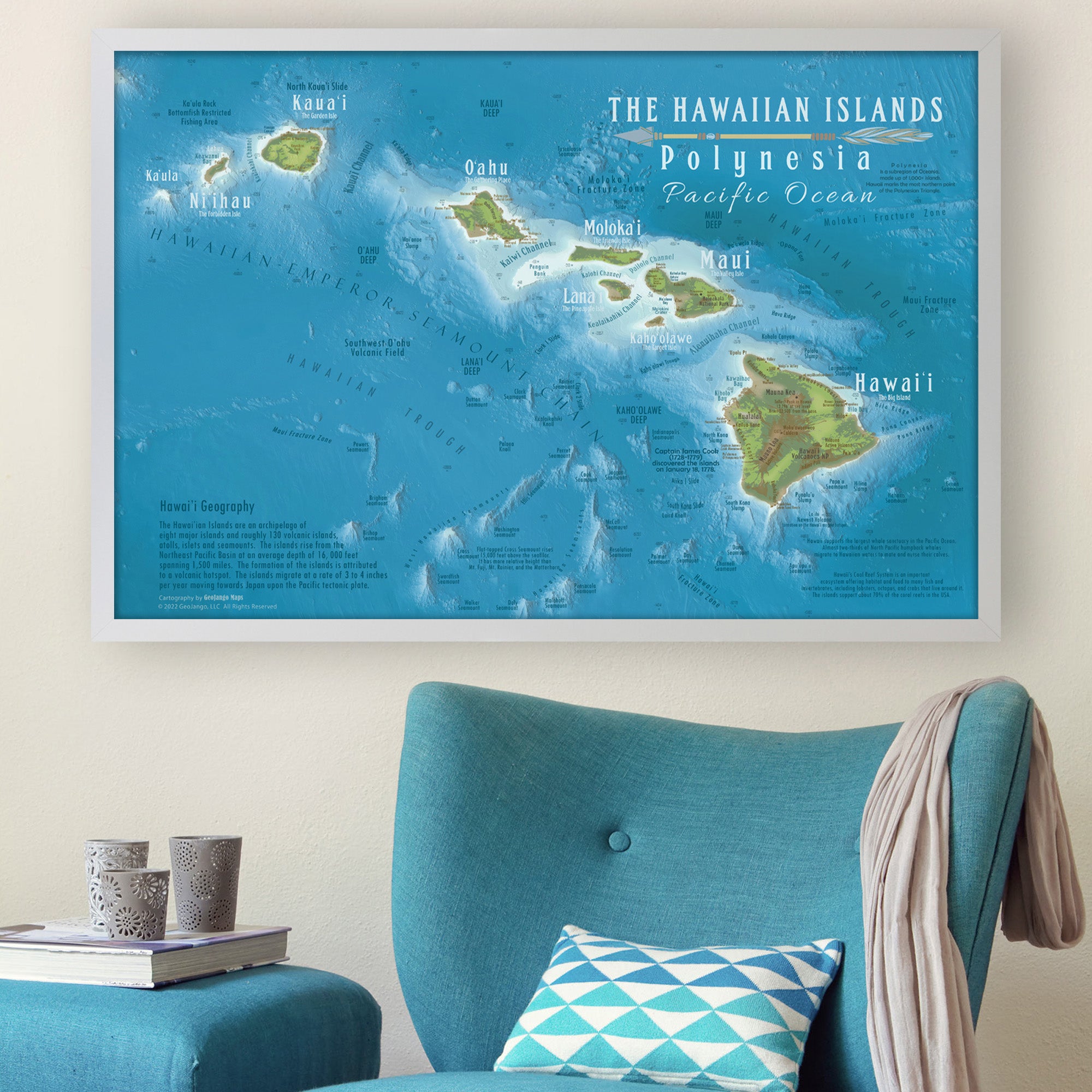 hawaii islands name on a map