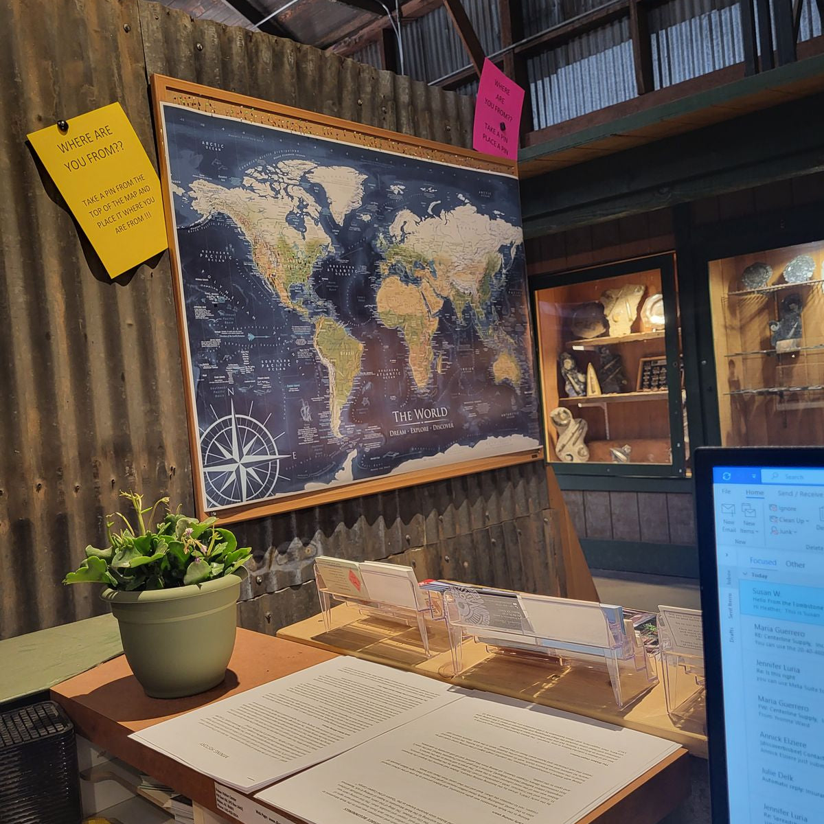 travellers world map Voyager push pin map in a visitor's center