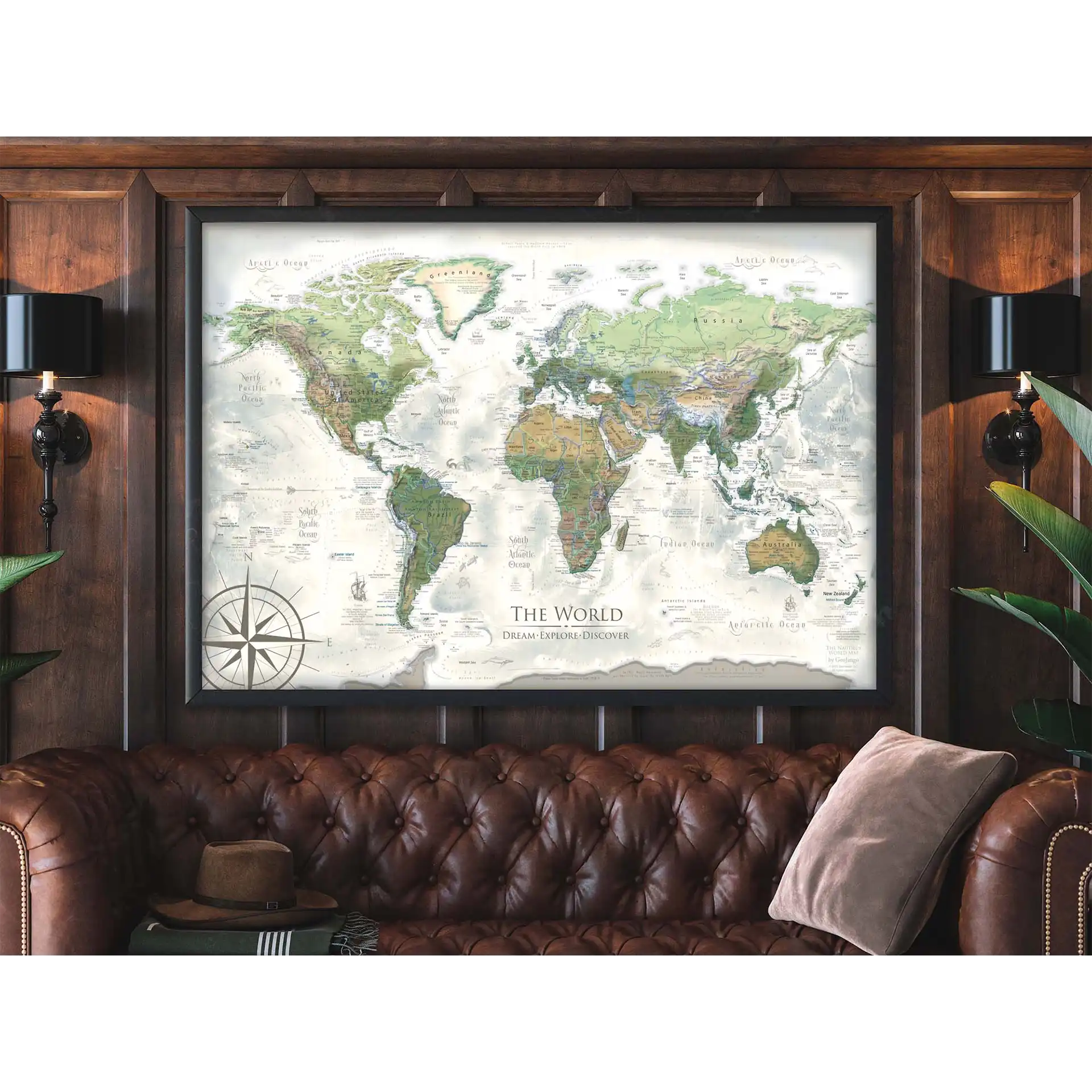 large world map framed