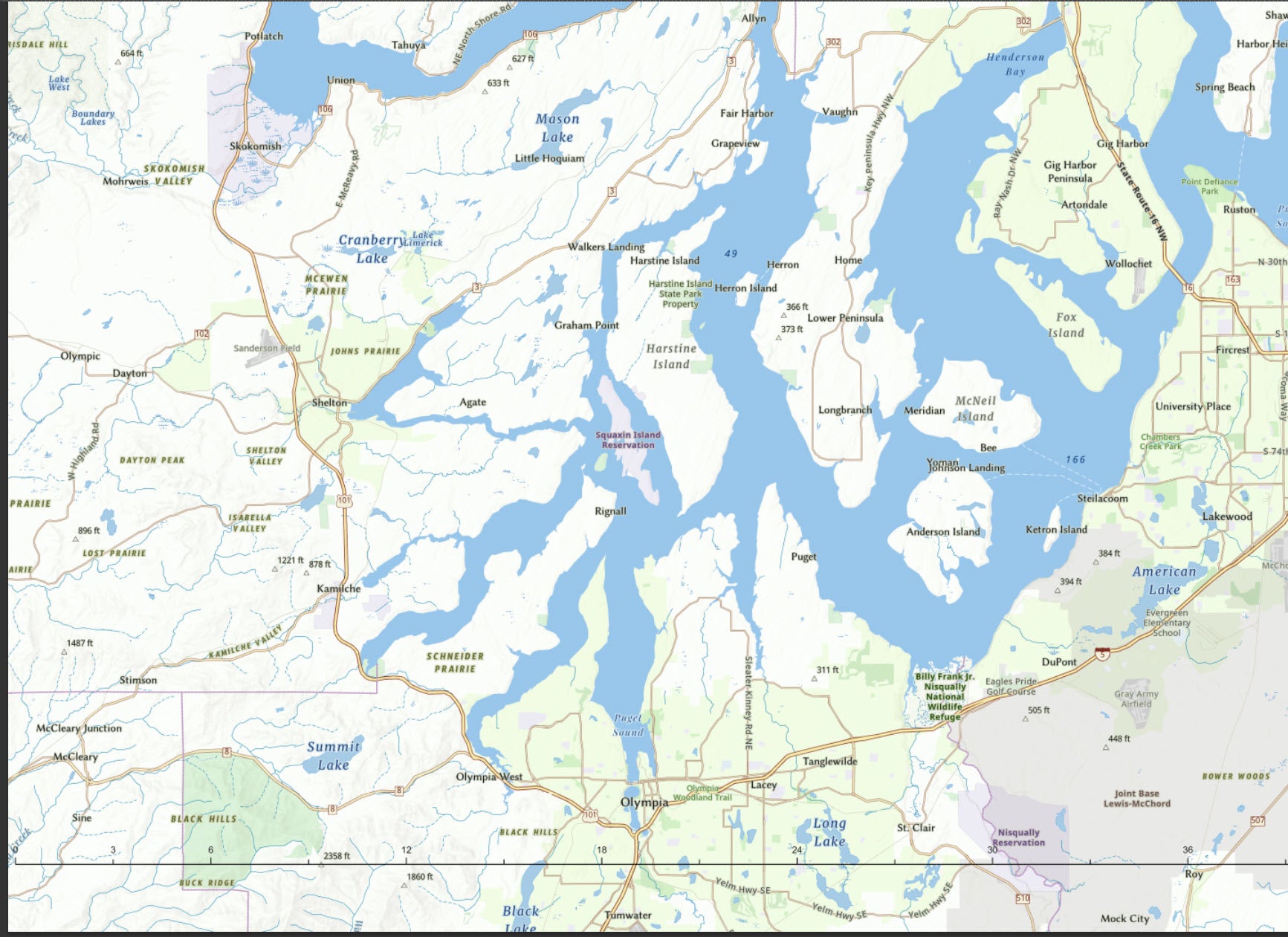 detailed view of map of puget sound wa push pin