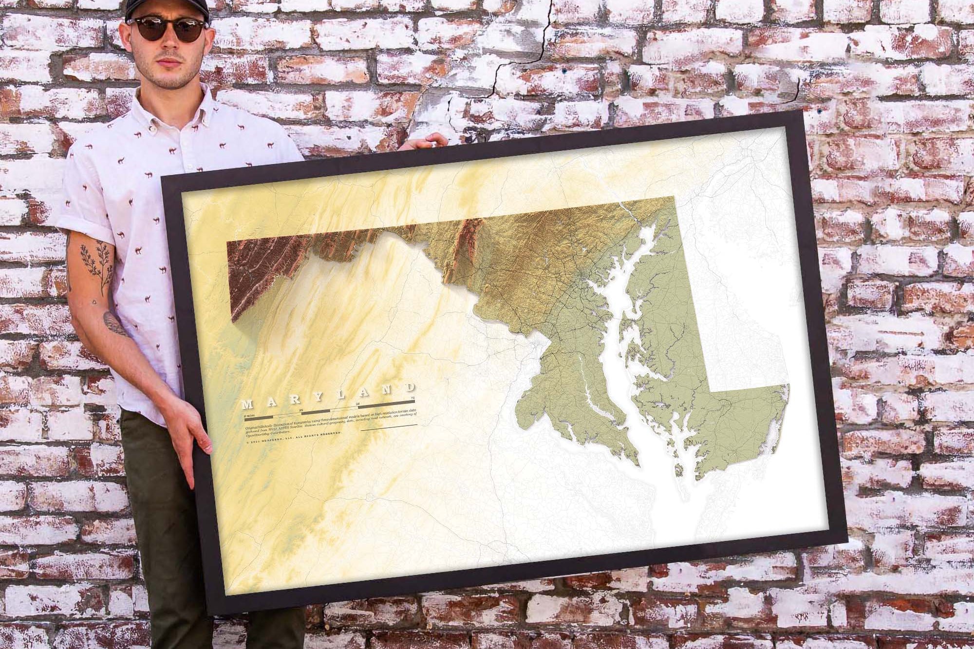 Maryland topography map wall art