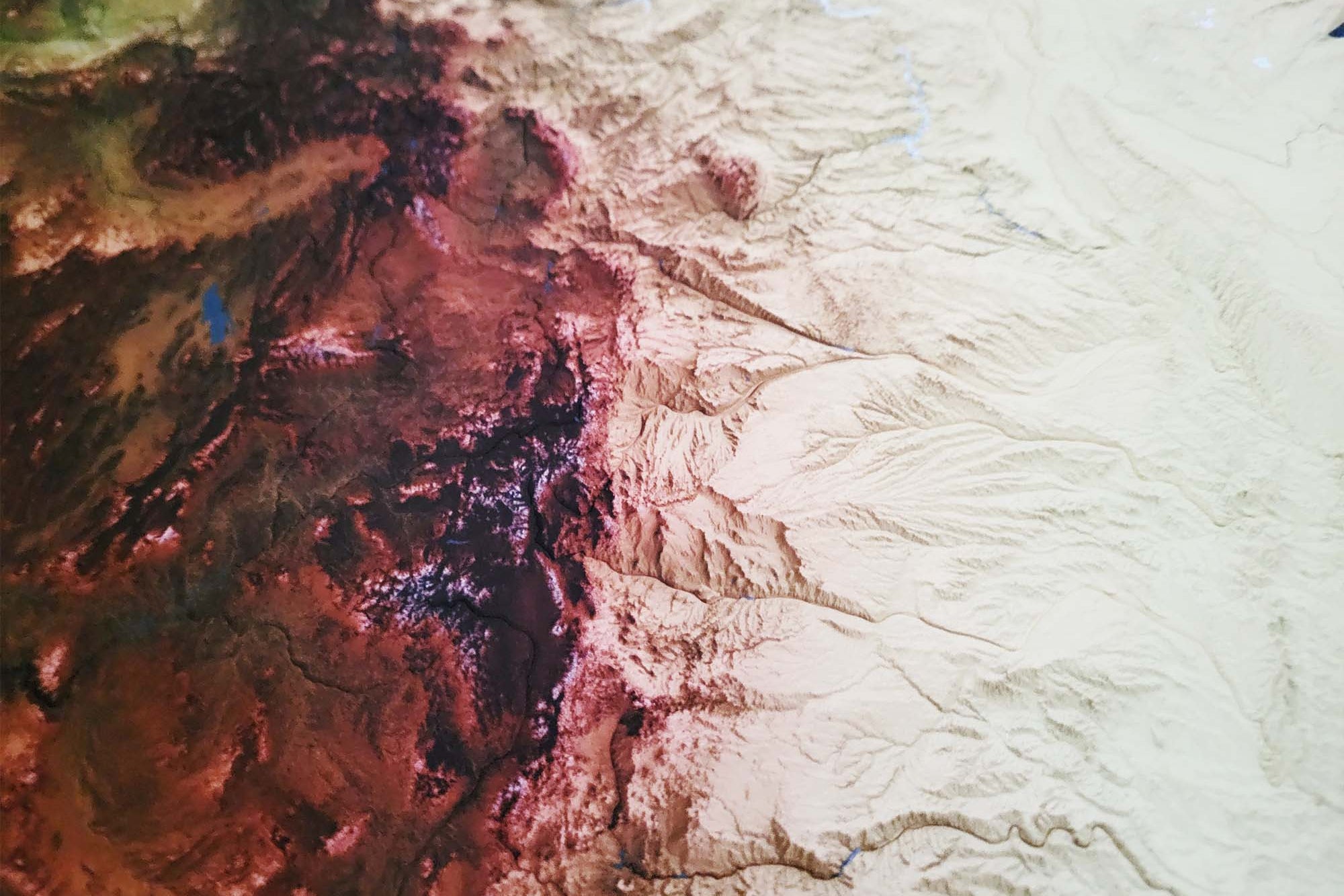 Rocky mountain elevation map with vivid inks