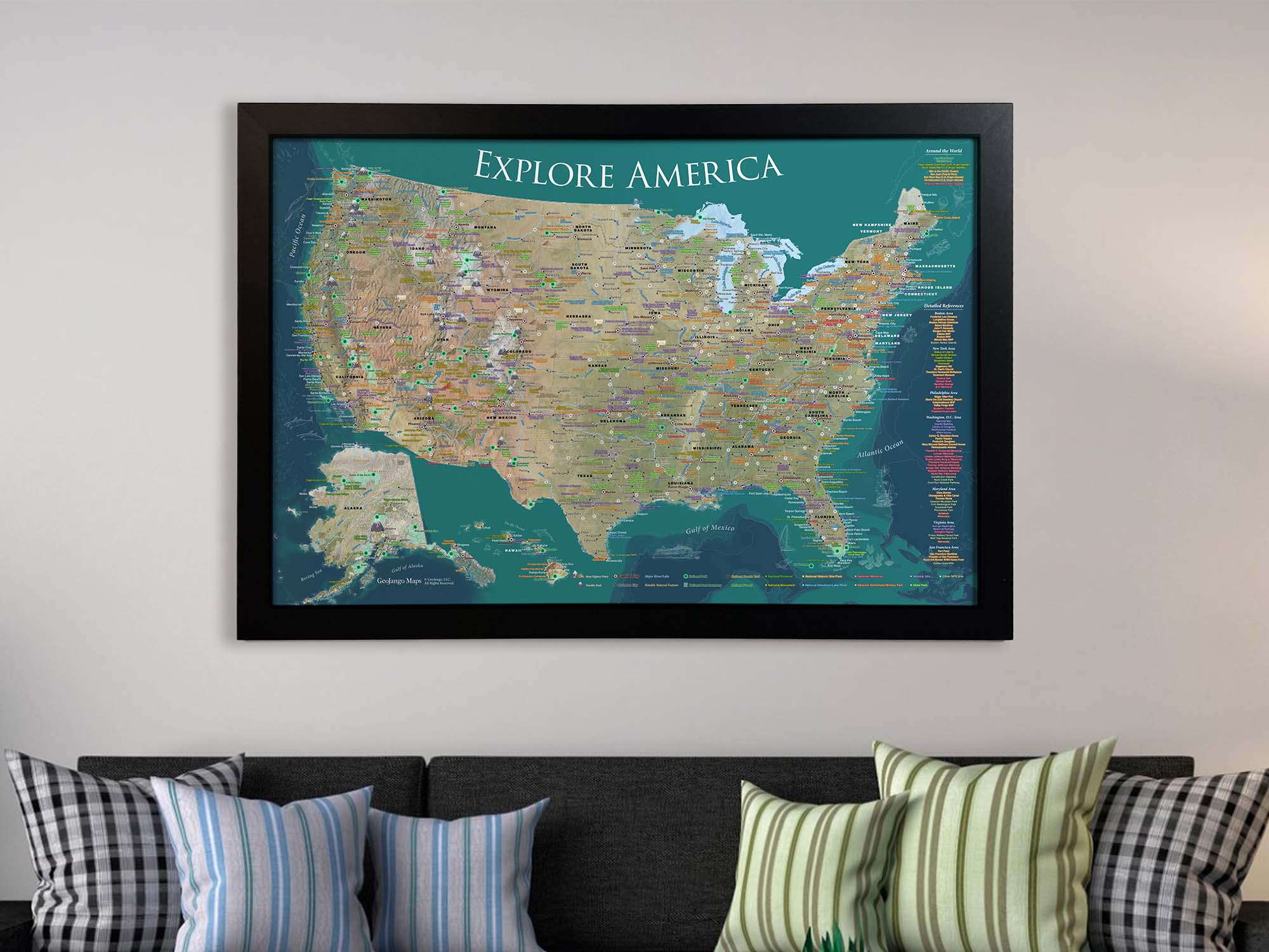 Us Map Frame USA Map with Capitals - Framed USA Pin Maps – GeoJango Maps