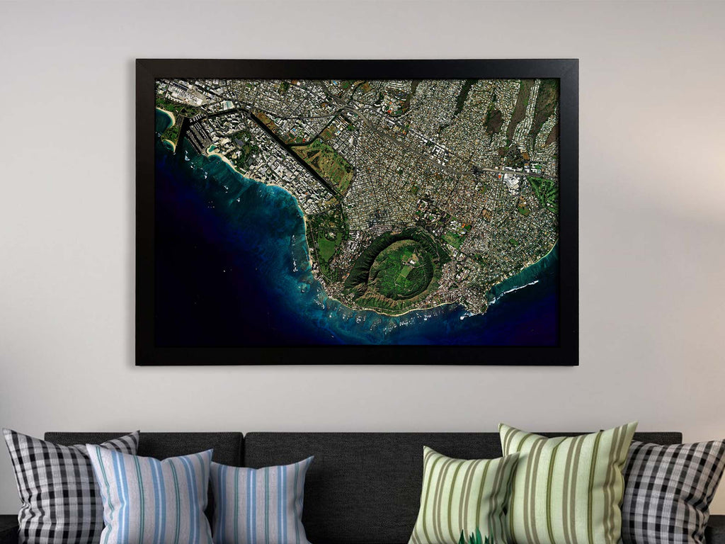 framed hawaiian beach satellite wall art