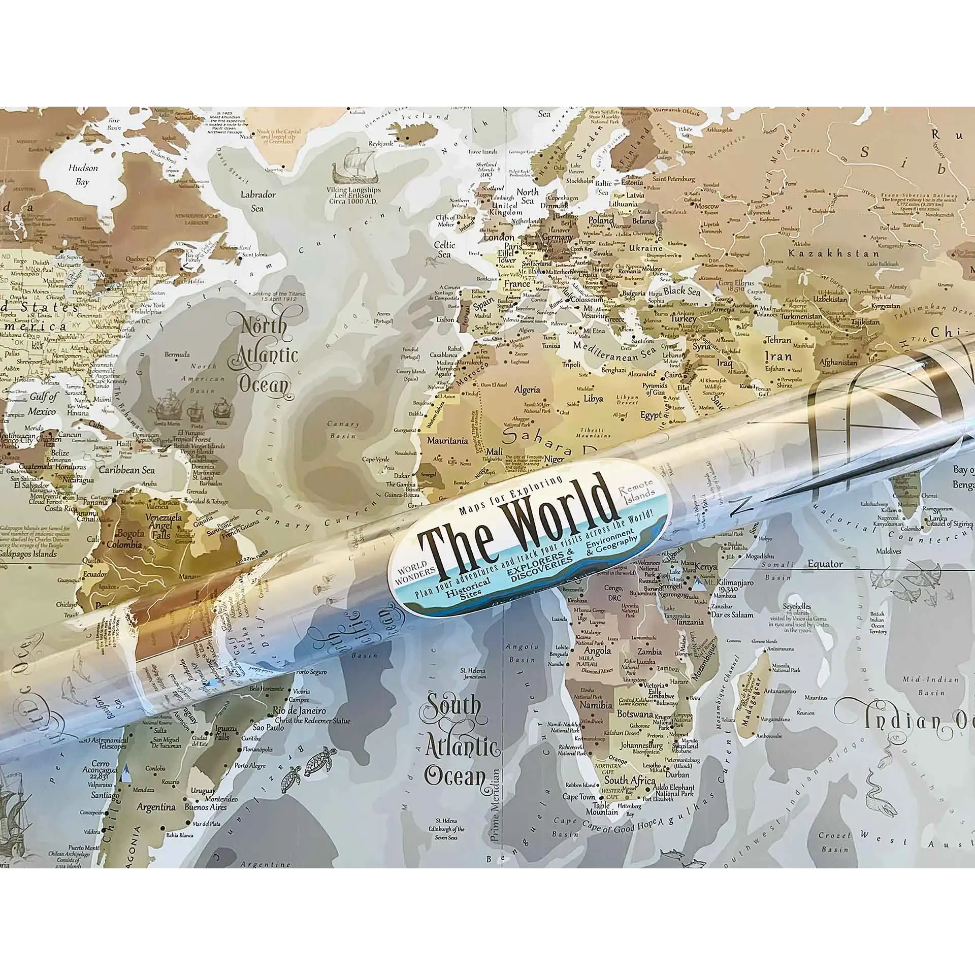 Pin Adventure World Map Poster With Push Pins & Stickers – 32x24 Inch Travel Tracking Wall Art