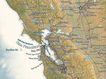Physical Map of California: Terrain-Elevation with Cities, Major Roads ...