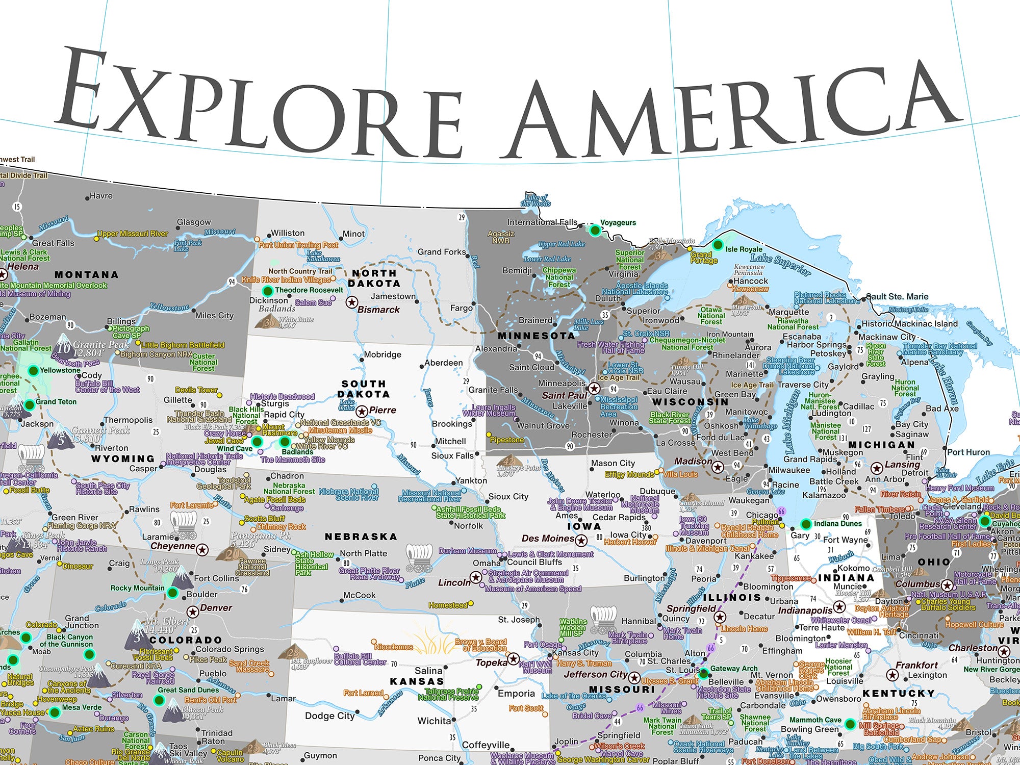 detailed map of the usa with states and cities laminated