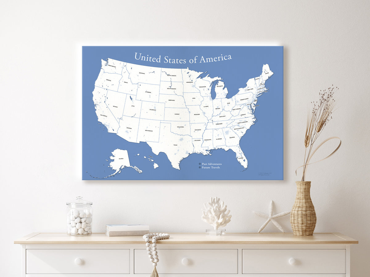 US Map of States - Labeled Canvas Travel Map with Pins – GeoJango Maps