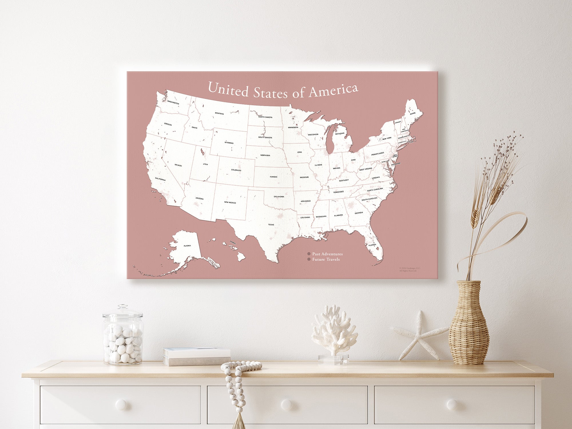 USA push pin map with capitals